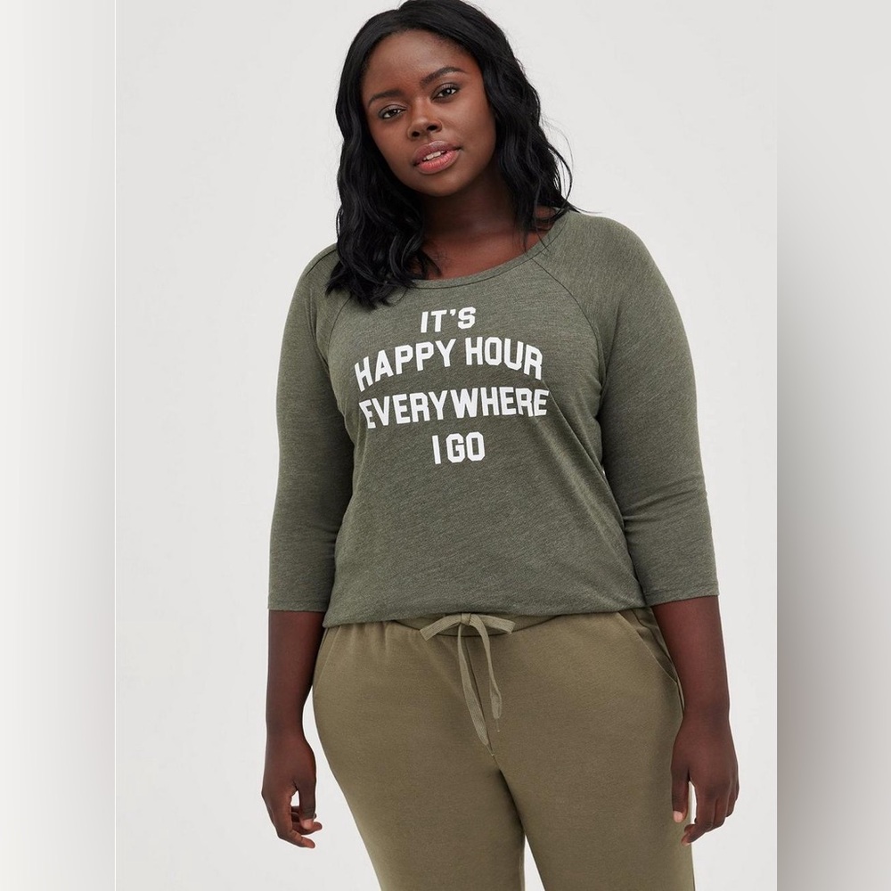 Torrid Classic Fit Raglan Tee - Triblend Jersey Happy Hour Olive